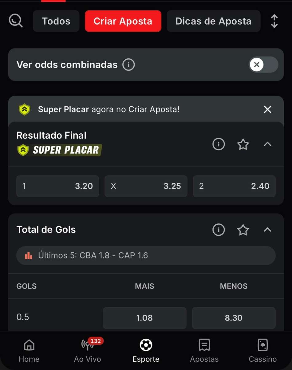 Captura de tela do bilhete de apostas feito com Bet Builder na Superbet.