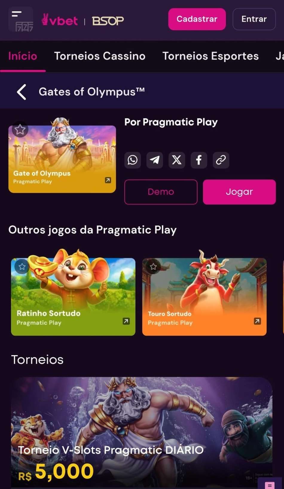 Captura de tela da versão demo de Gates of Olympus na Vbet.