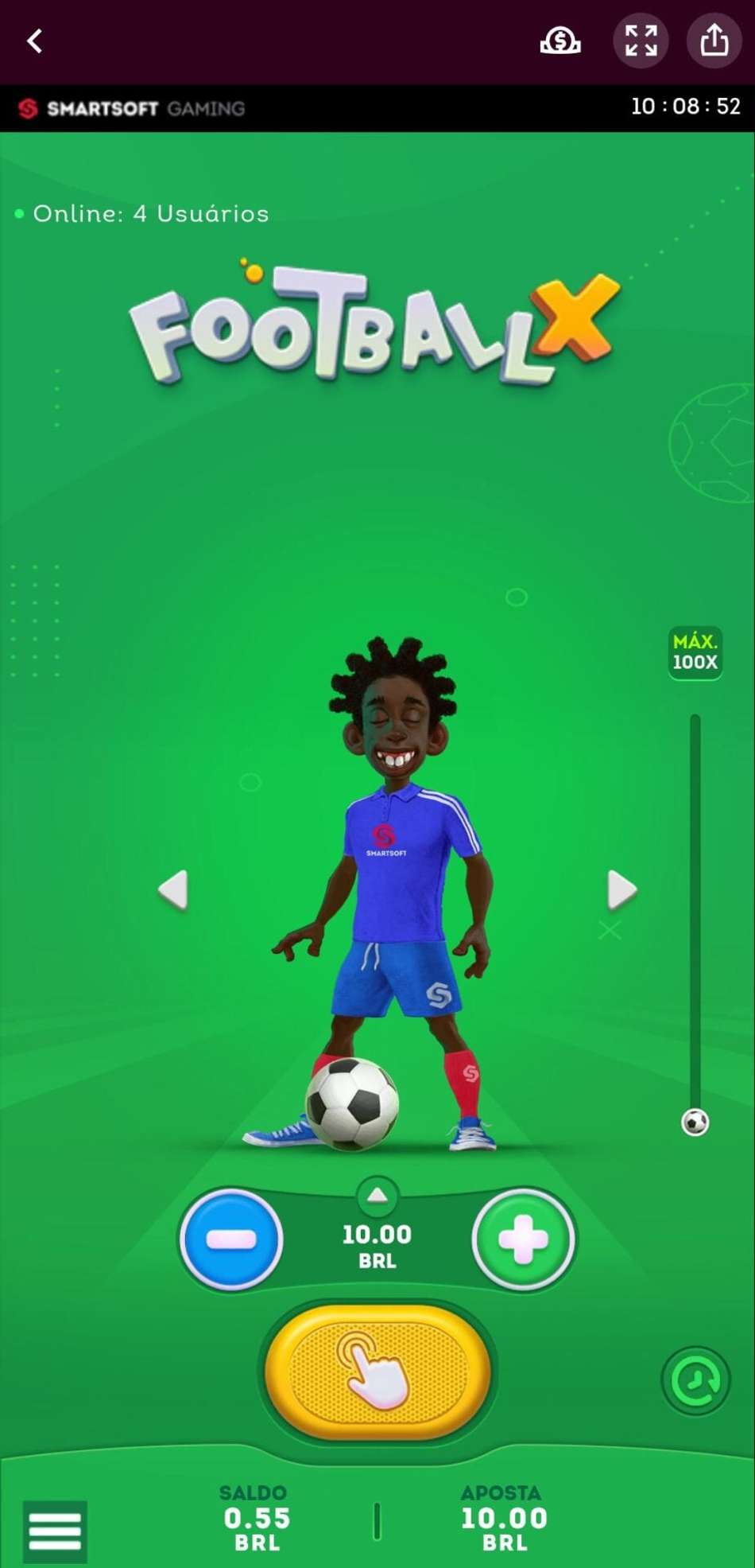 Captura de tela do crash game FootballX na Superbet.