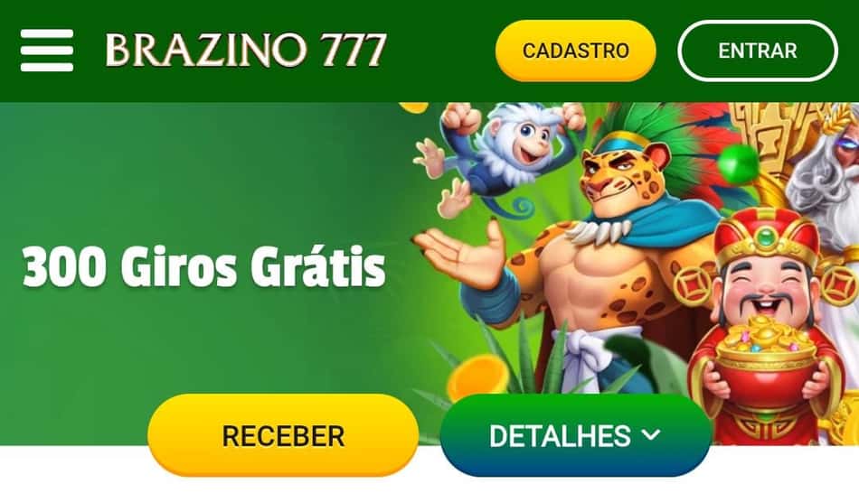 Captura de tela da oferta de 300 giros grátis da Brazino777.