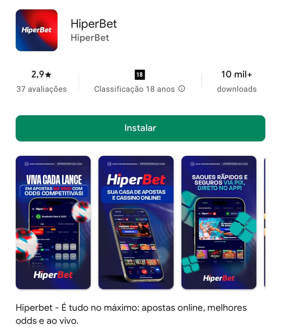 Captura de tela do aplicativo da HiperBet para download na Play Store.