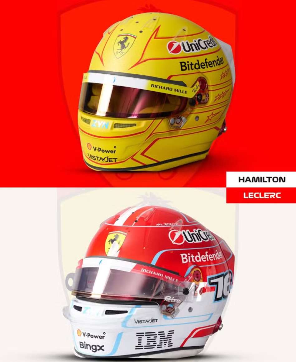 Os capacetes de Lewis Hamilton e Charles Leclerc (Foto: F1)