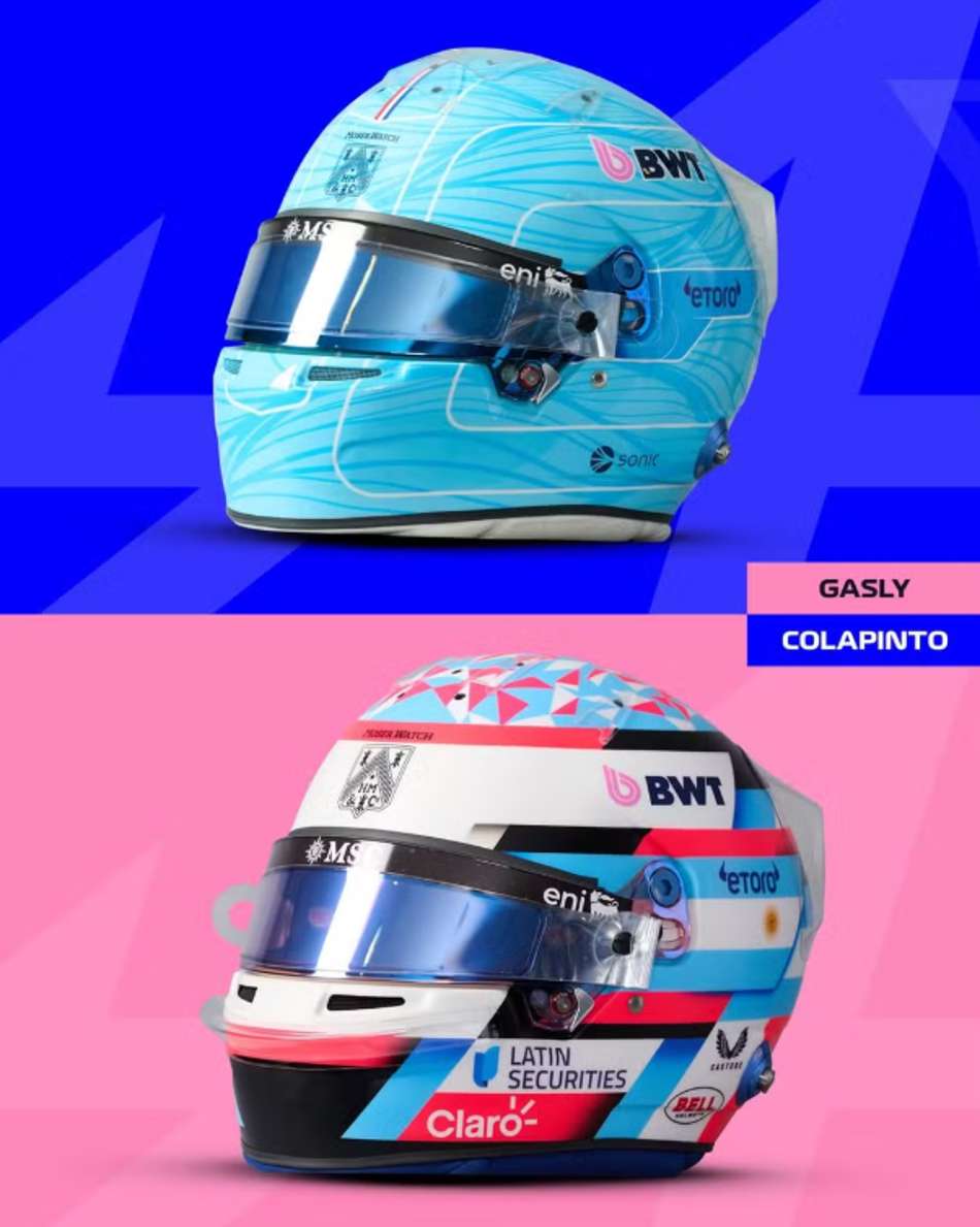 Os capacetes de Pierre Gasly e Franco Colapinto (Foto: F1)
