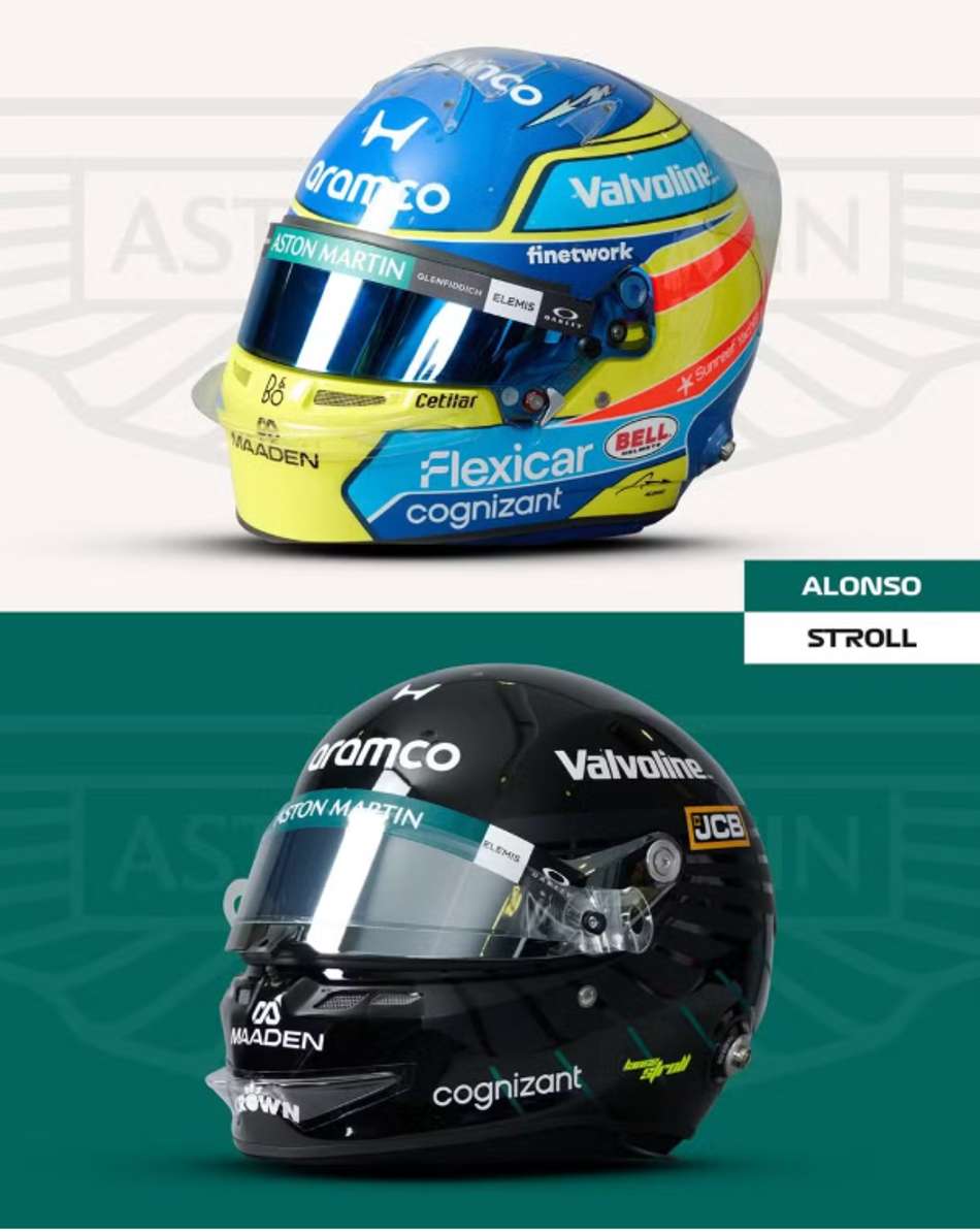 Os capacetes de Fernando Alonso e Lance Stroll (Foto: F1)