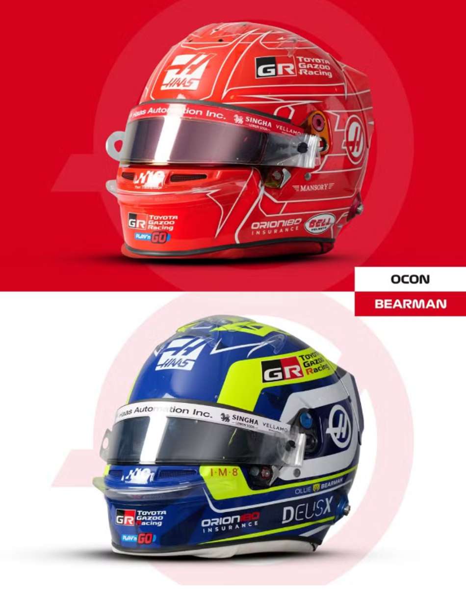 Os capacetes de Esteban Ocon e Oliver Bearman (Foto: F1)