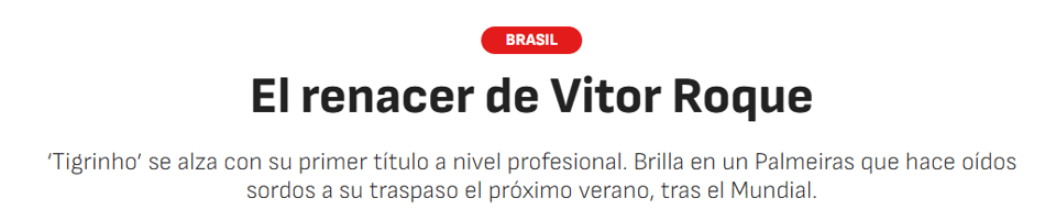 Jornal "As" sobre o momento de Vitor Roque no Palmeiras (Foto: Reprodução/As)