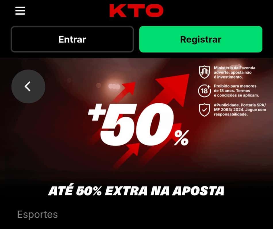 Captura de tela do bônus KTO de até 50% de aumento nos jogos da Libertadores.