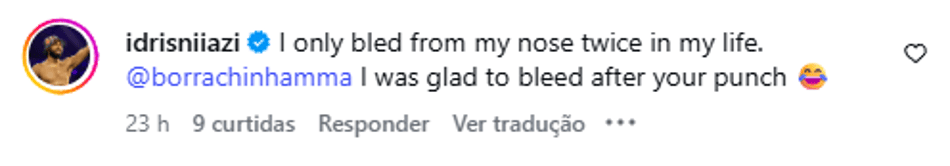 Comentário de Idris Niiazi em post de Paulo Borrachinha (Foto: Reprodução)