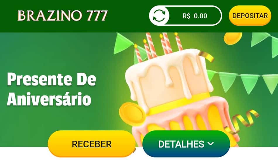 Captura de tela do bônus de presente de aniversário dado pela Brazino777.