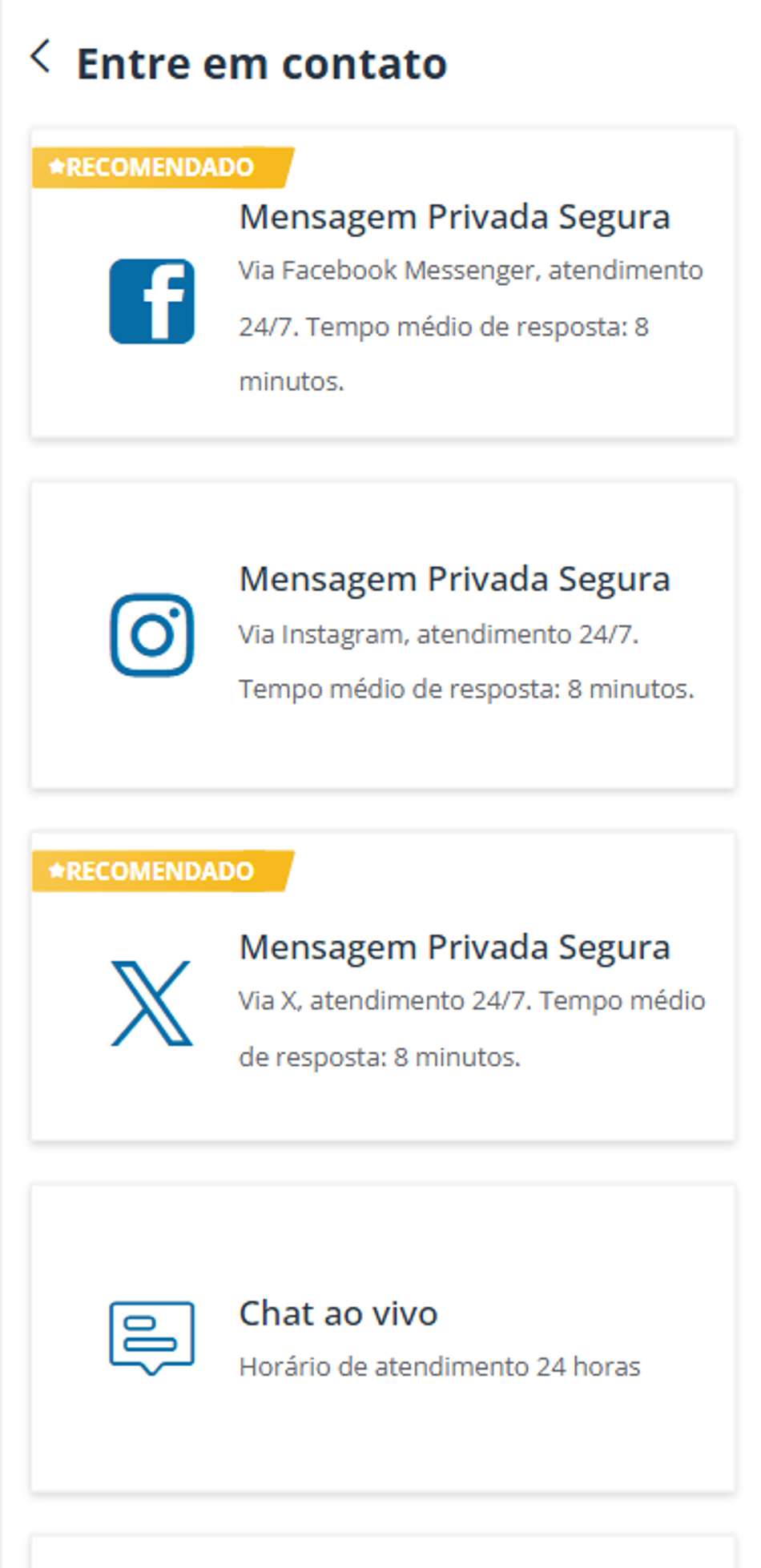 Informações sobre contato nos canais de ajuda da Sportingbet.