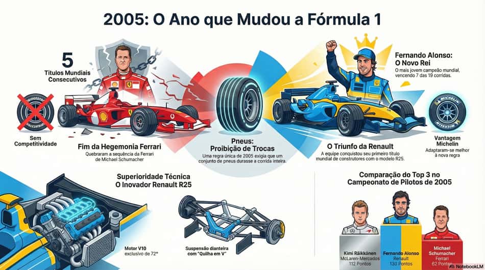 Gráfico mostra os feitos de Fernando Alonso com o primeiro titulo mundial, em 2005 (Reprodução)