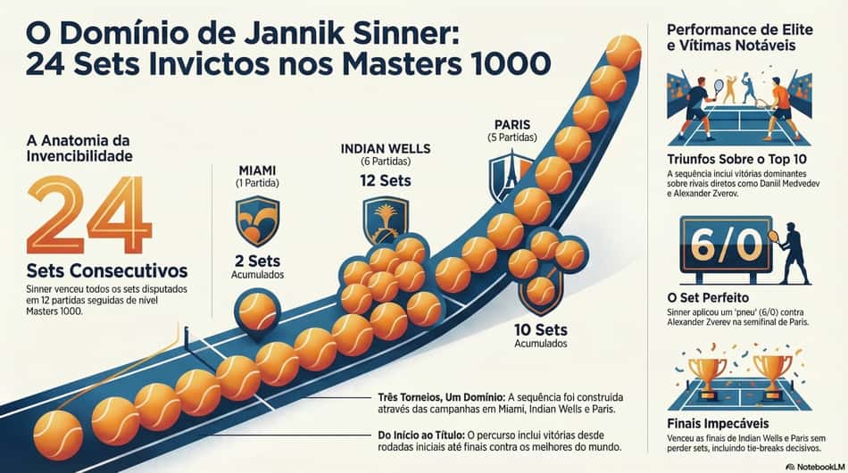 Números do recorde de Sinner em Masters 1000 (Reprodução)