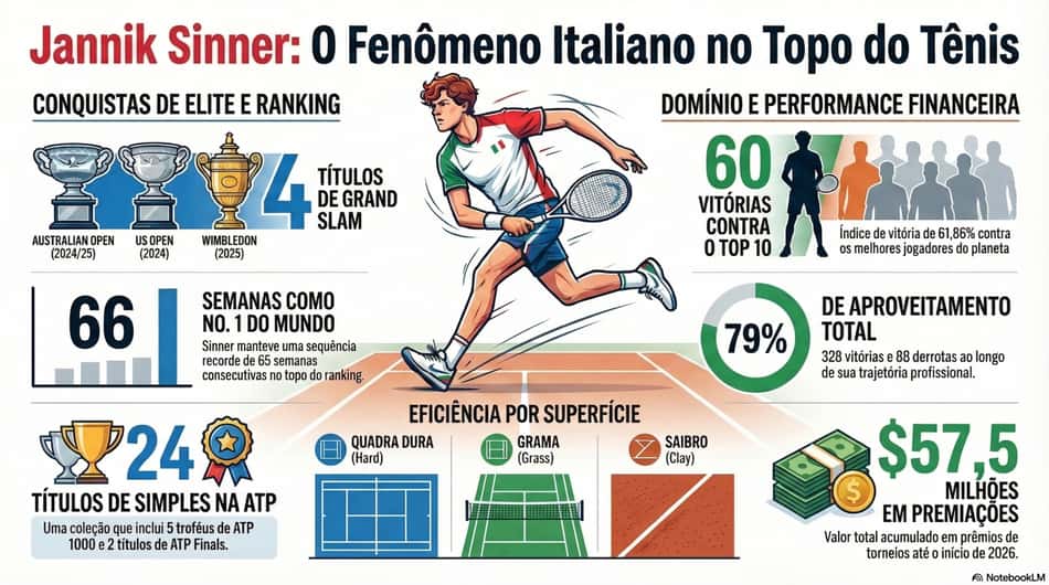 Números da carreira do italiano Jannik Sinner (Reprodução)