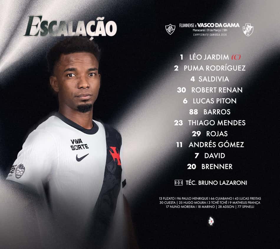 Vasco divulga escalação para jogo de volta da semifinal do Carioca (Foto: Divulgação/Vasco)