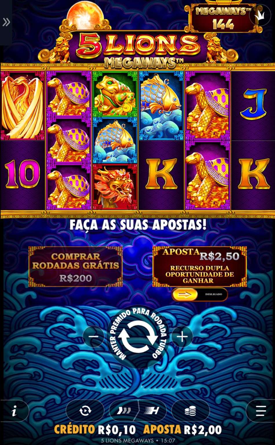 Captura de tela do slot 5 Lions Megaways na Rivalo.