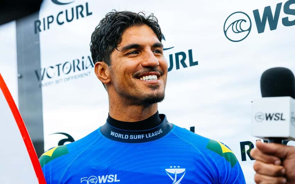 Gabriel Medina competindo na etapa da WSL em Bells Beach 2026 (Foto: WSL / Ed Sloane)
