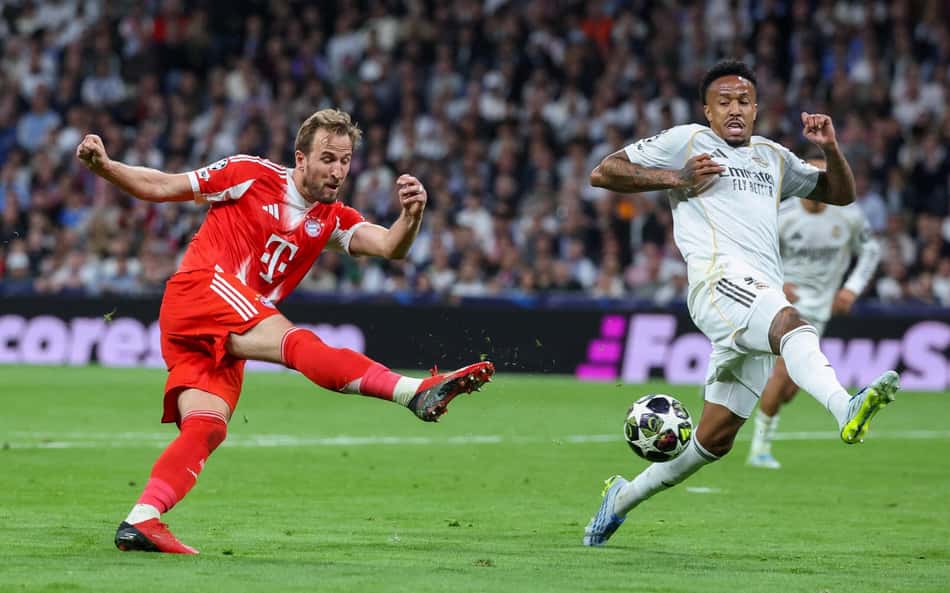Harry Kane em ação no duelo entre Bayern de Munique e Real Madrid (Foto: Pierre-Philippe Marcou/AFP)