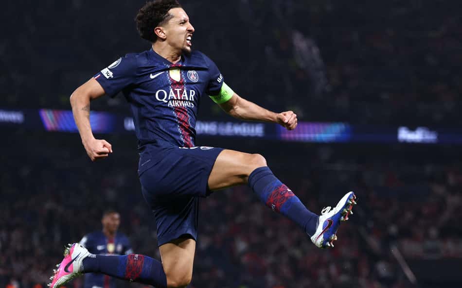 Marquinhos comemora gol marcado pelo PSG sobre o Monaco, na Champions League