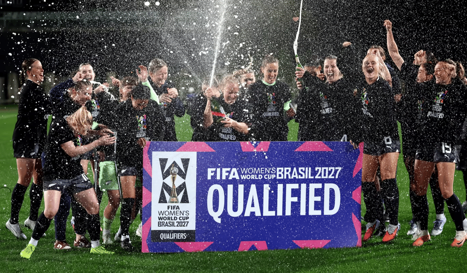 Festa da Nova Zelândia ao conquistar vaga na Copa do Mundo Feminina de 2027. (Fifa/Divulgação)