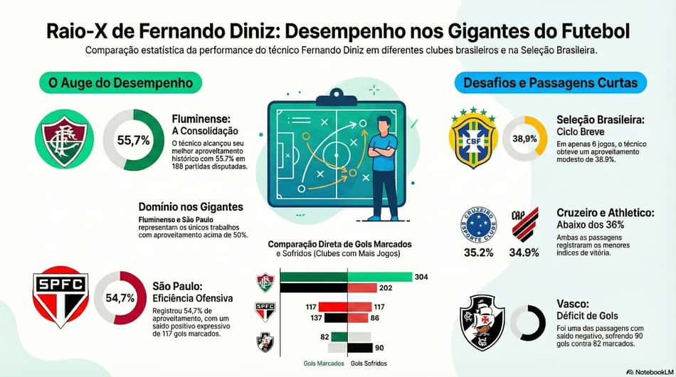 Fernando Diniz pelos gigantes do Brasil (Foto: NoteebokLM/IA)