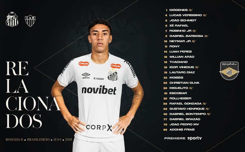 Santos divulga lista de relacionados para duelo contra o Atlético-MG. (Foto: Divulgação/ Santos FC)