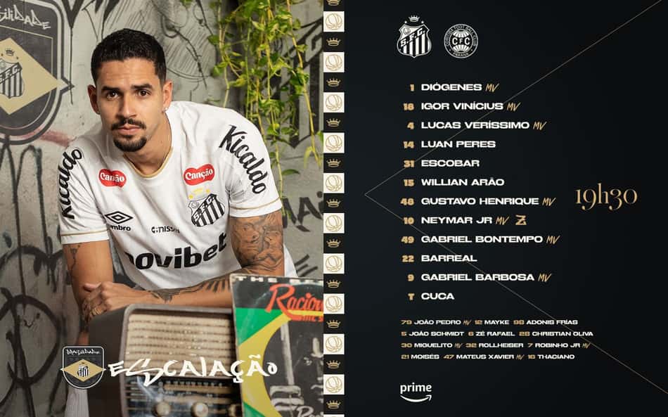 Santos divulga escalação para duelo contra o Coritiba. (Foto: Divulgação/ Santos FC)