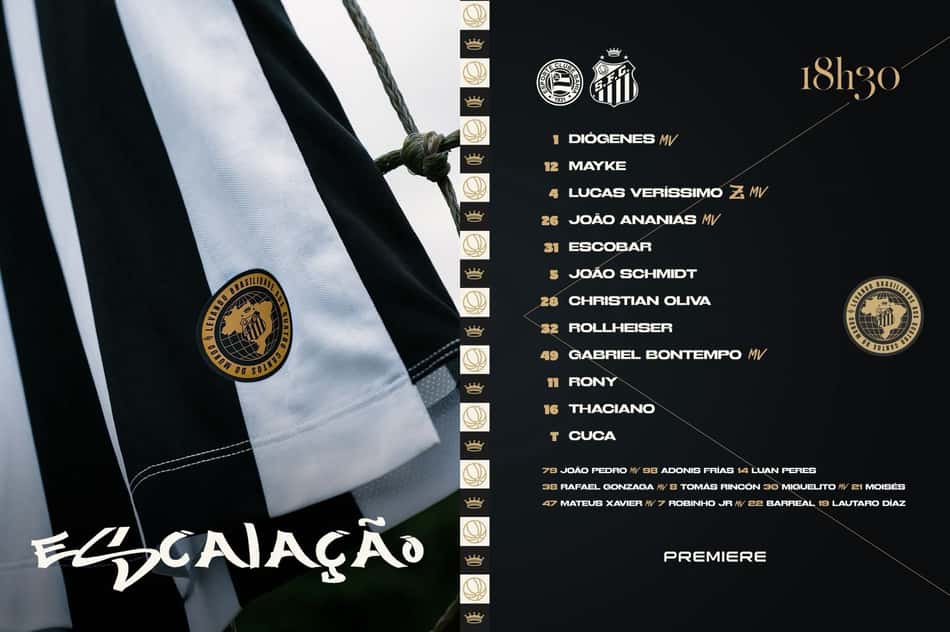 Santos divulga escalação do duelo contra o Bahia. (Foto: Divulgação/ Santos FC)
