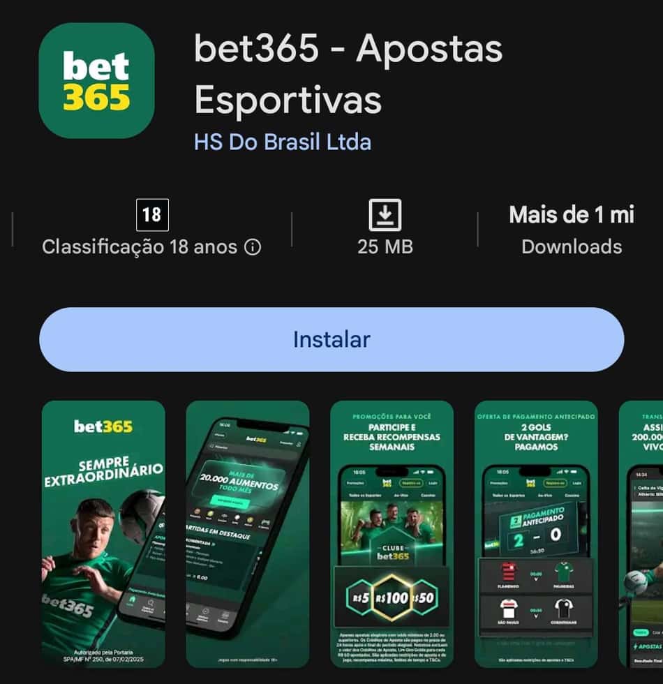 Captura de tela do bet365 app no Android.
