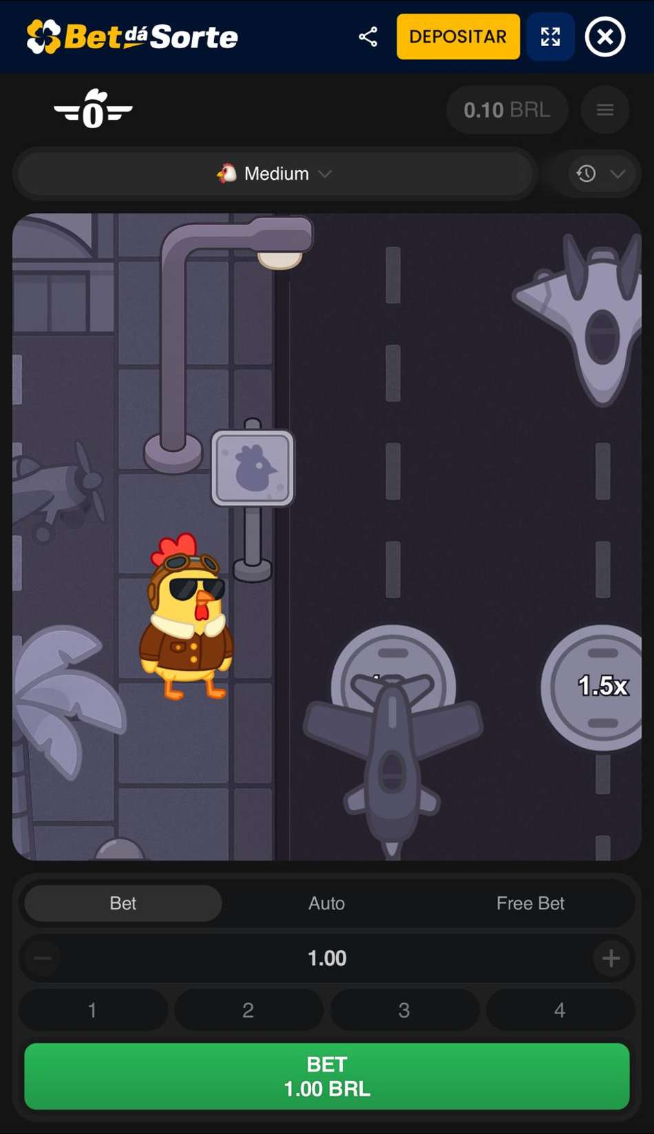 Captura de tela do jogo da galinha Pilot Chicken da Bet dá Sorte.