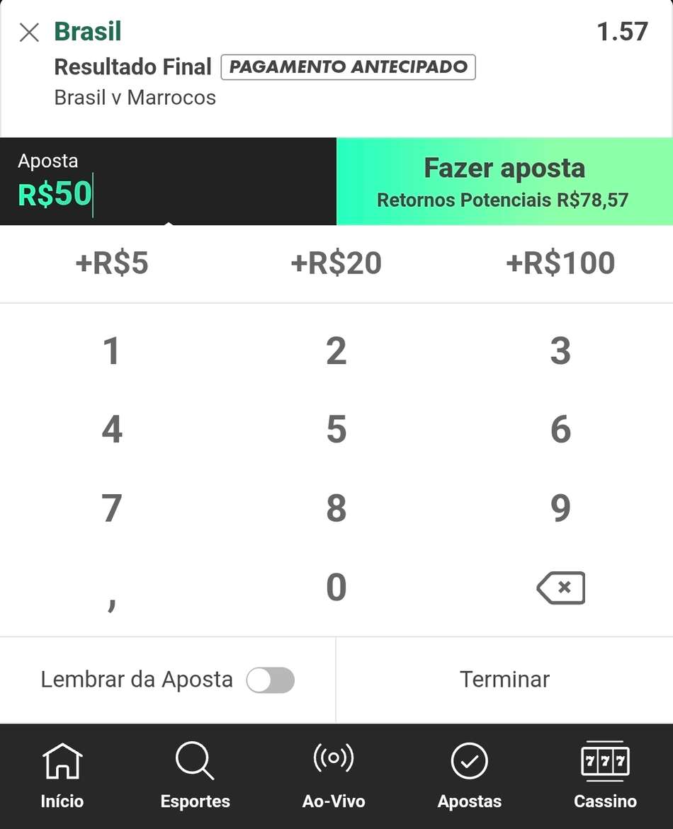 Captura de tela da seção da bet365 mostrando um cupom de apostas com um palpite na copa do mundo 2026.
