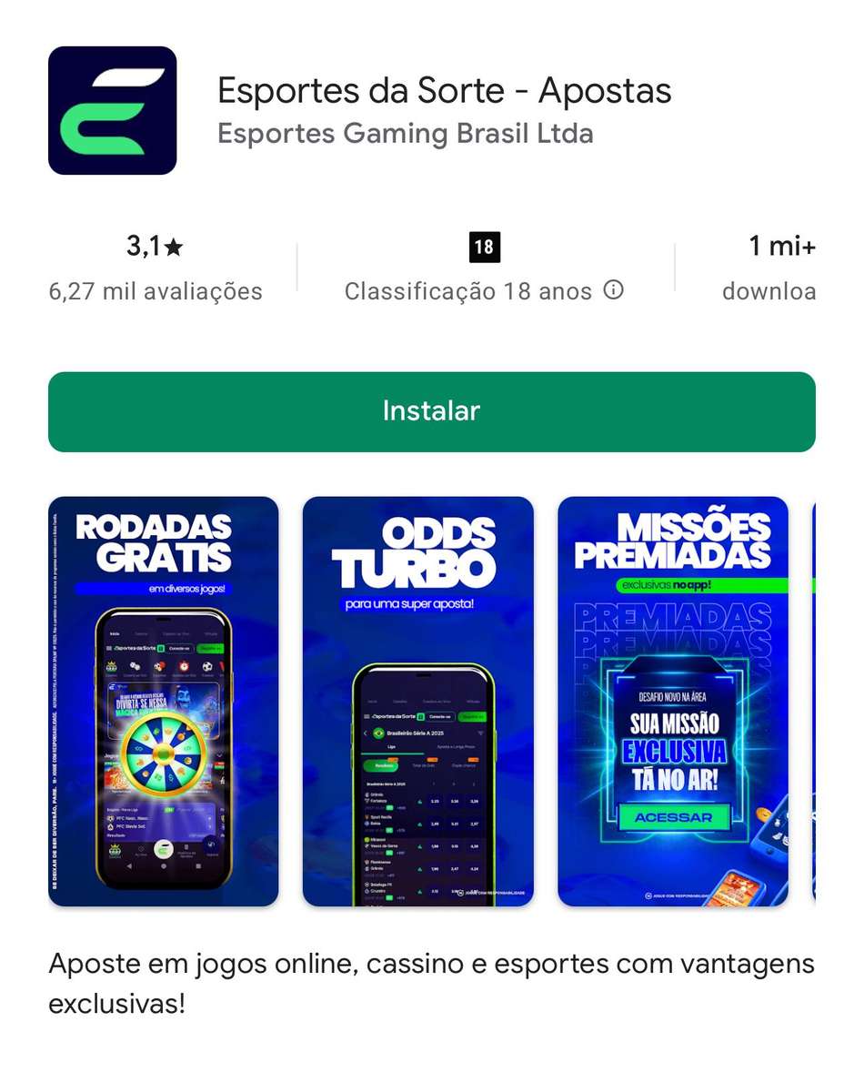 Captura de tela do Esporte da Sorte app para Android na Play Store.