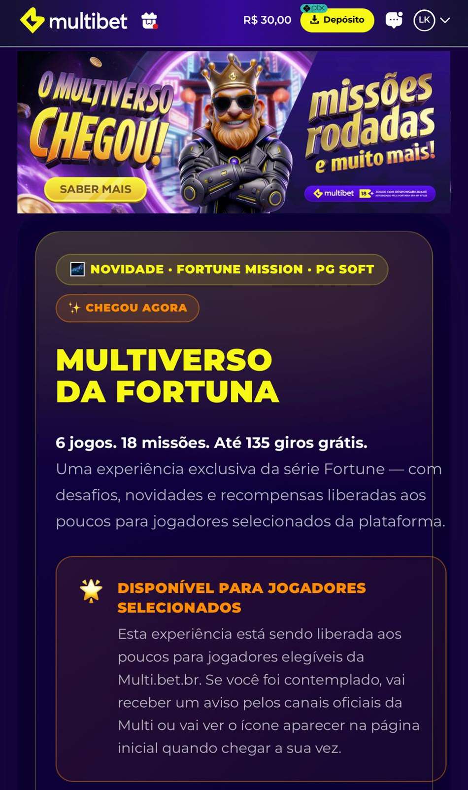 Captura de tela da promoção Multiverso da Fortuna na Multibet.