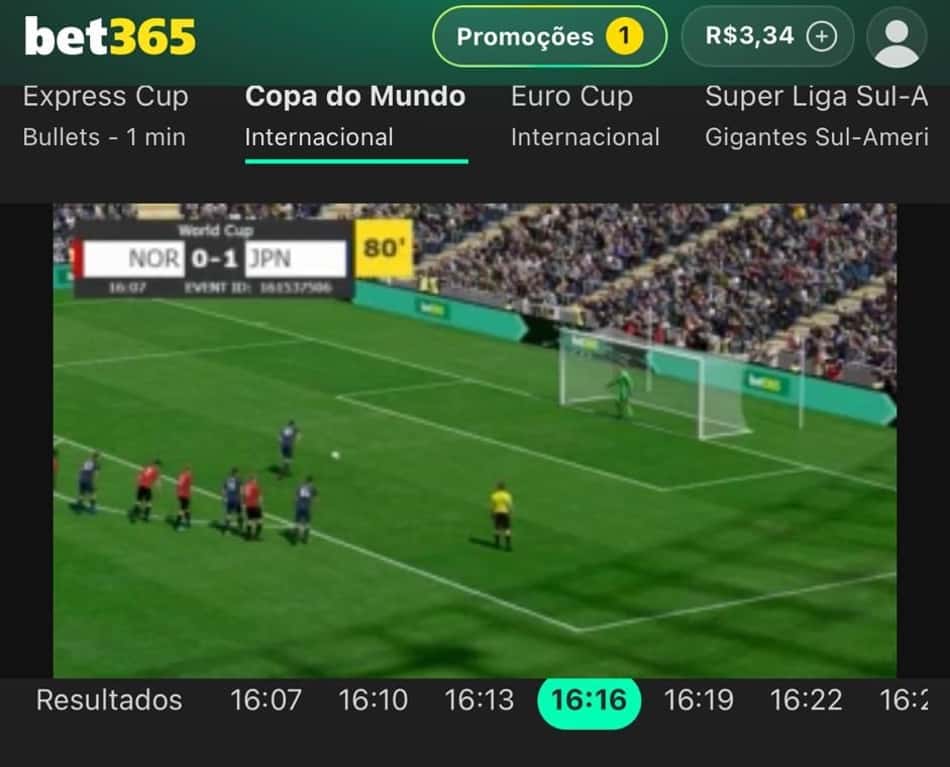 Captura de tela mostra a transmissão 3D do futebol virtual bet365.