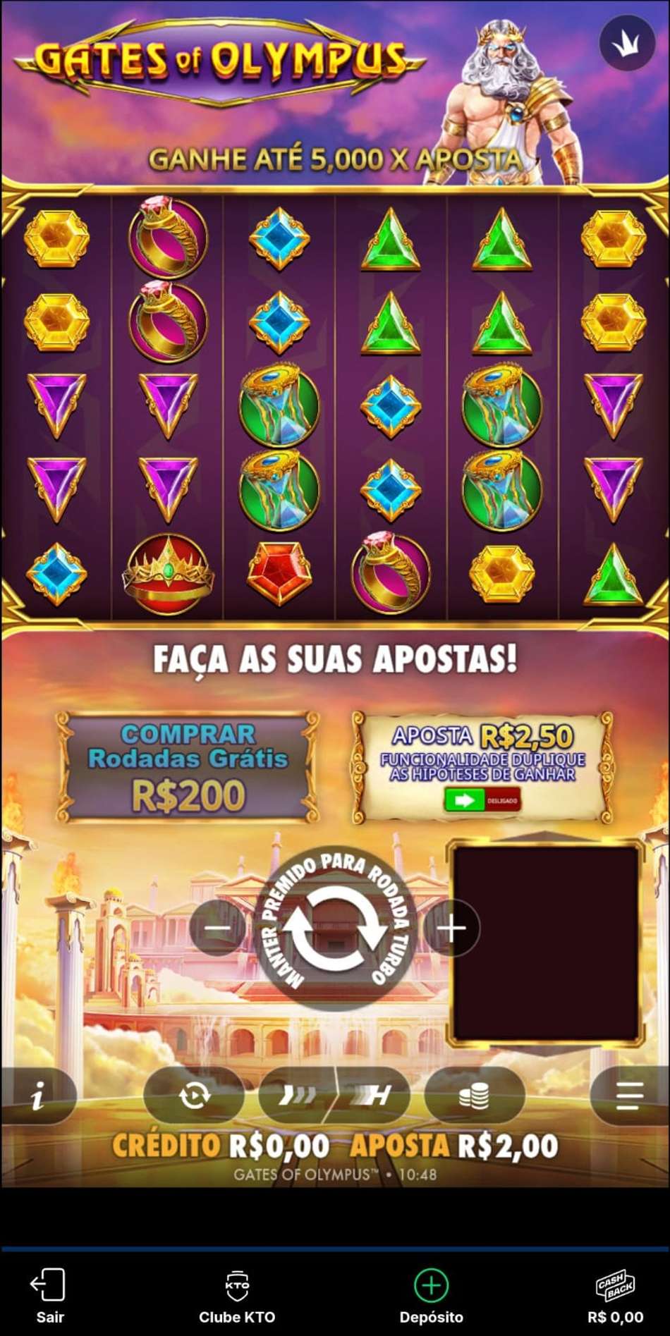Captura de tela do jogo Gates of Olympus na KTO.