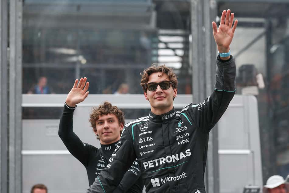 Kimi Antonelli e George Russell em GP da Austrália na F1 2026 (Foto: Sports Press Photo / Sports Press Photo/Fotoarena/Folhapress)