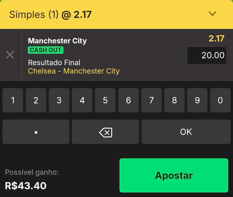 Captura de tela de um bilhete de apostas na KTO com o mercado Moneyline.
