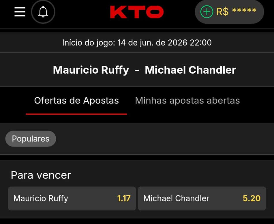 Captura da tela de apostas no UFC na KTO.