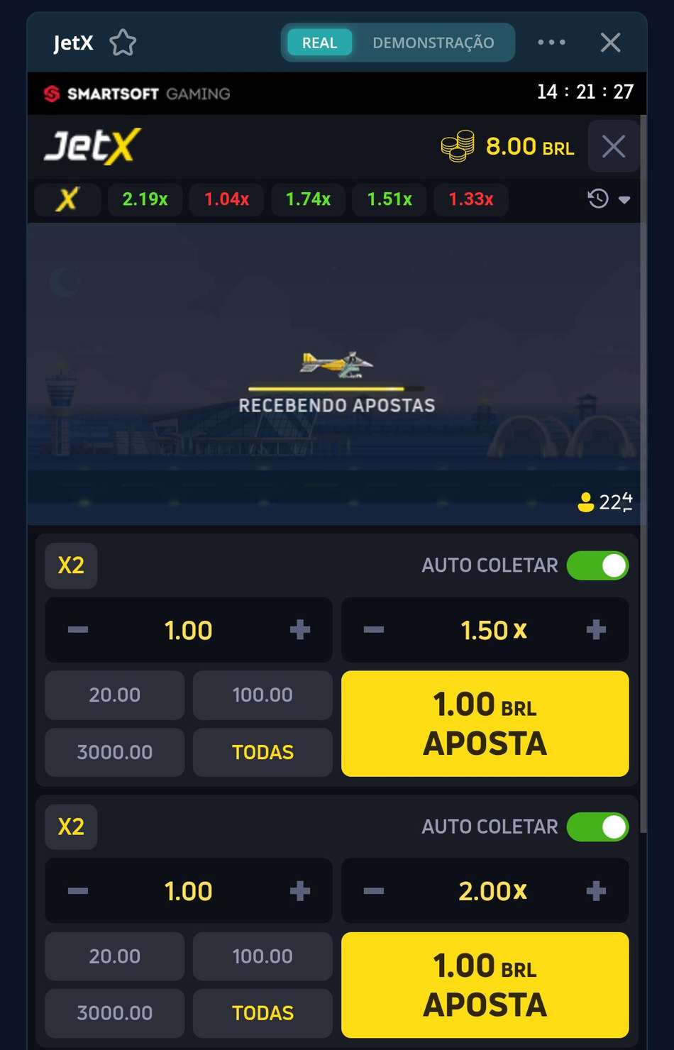 Captura de tela do layout do crash game JetX na Novibet.