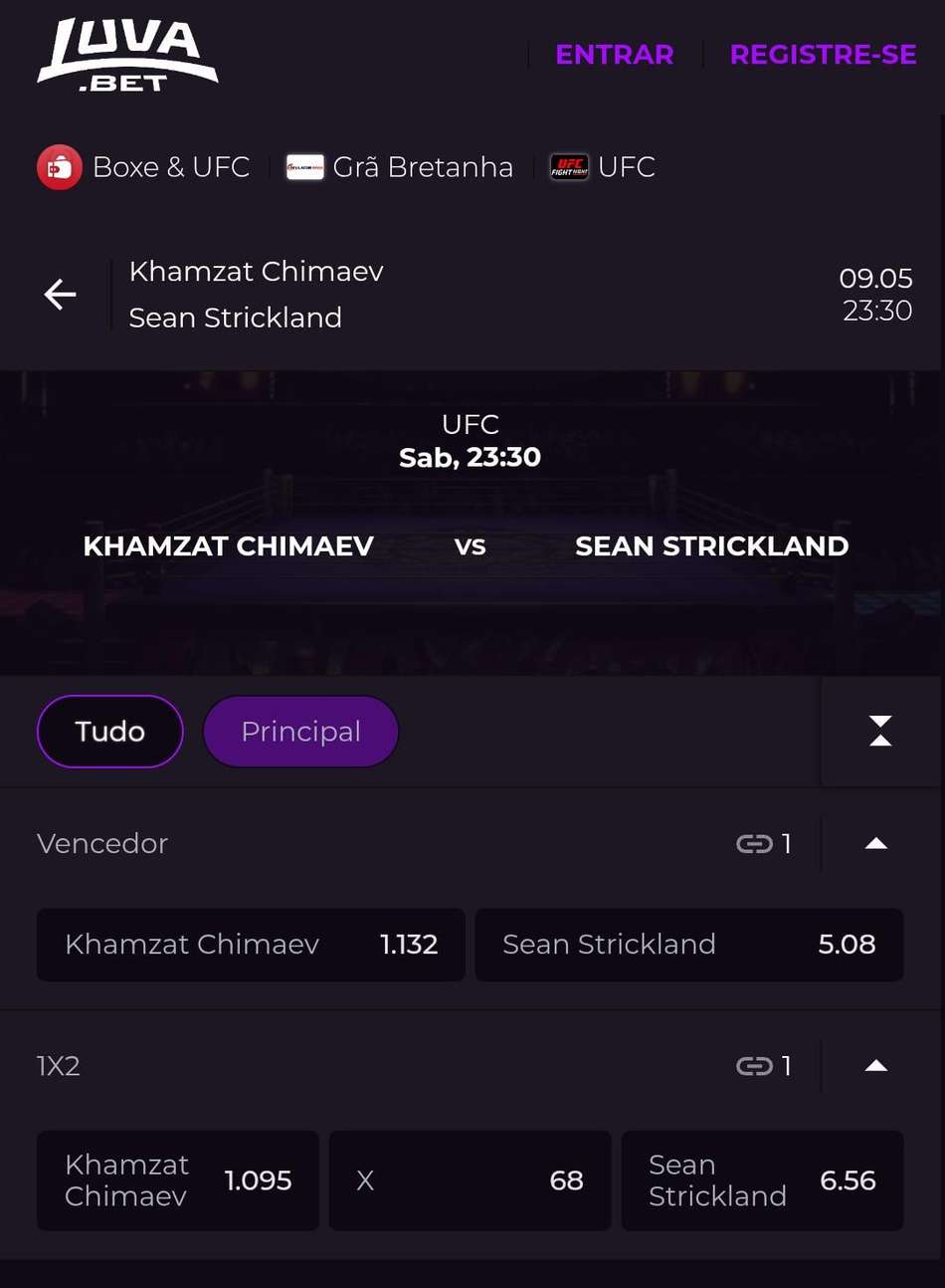 Captura de tela de aposta no UFC na Luva bet