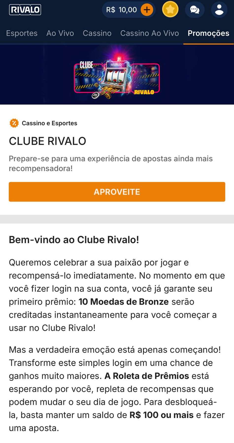 Captura de tela da promoção do Clube Rivalo.