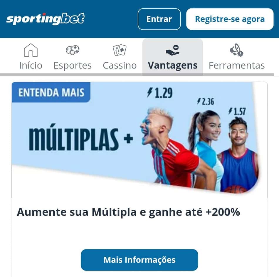 Captura de tela da página do bônus Múltiplas+ na Sportingbet.