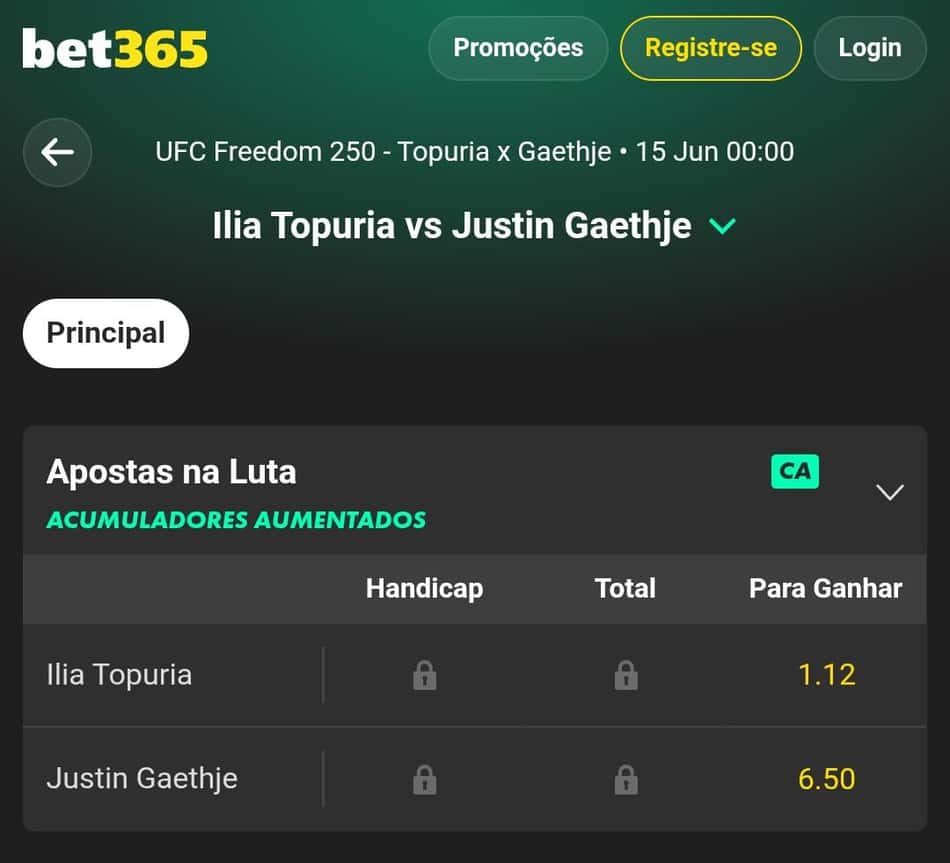 Captura de tela de aposta no UFC na bet365