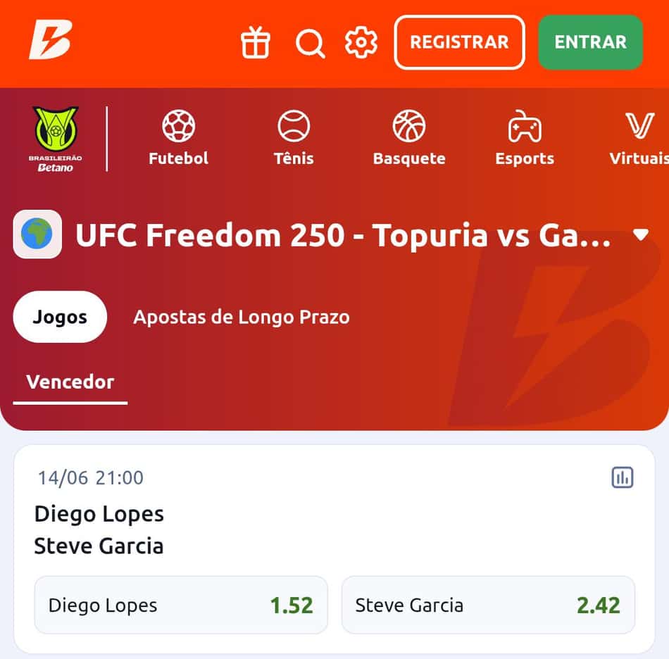 Captura de tela com aposta no UFC na Betano