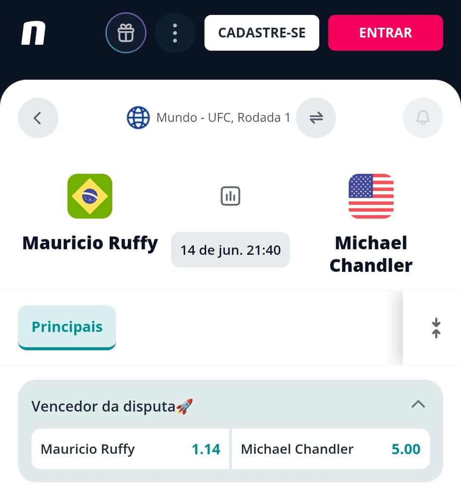 Captura de tela de apostas em UFC na Novibet