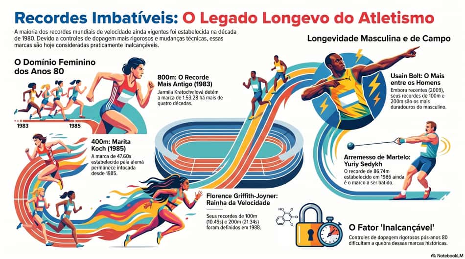 Gráfico mostra os recordes mais antigos do atletismo de velocidade (Reprodução)