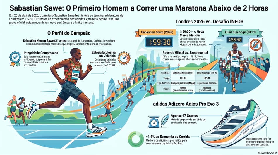 Gráfico mostra feitos da carreira do queniano Sabastian Sawe, recordista na maratona (Reprodução)