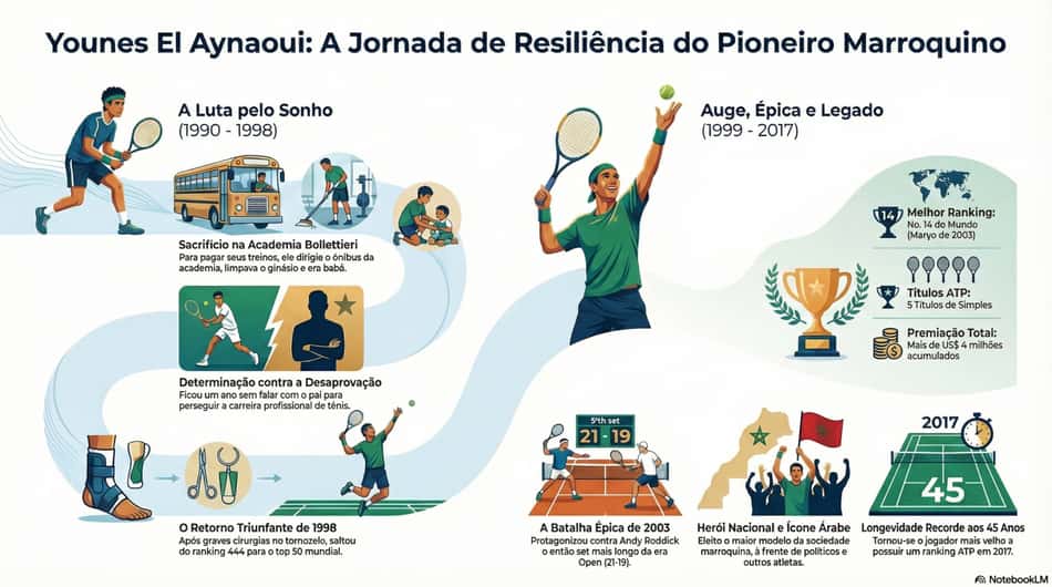 Gráfico mostra feitos da carreira do tenista marroquino Younes El Aynaoui (Reprodução)