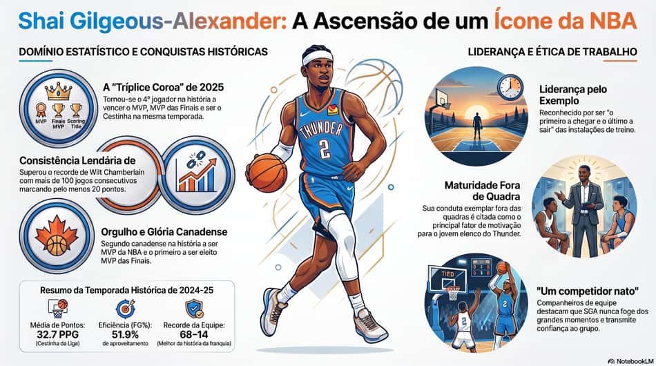 Gráfico mostra feitos da carreira de Shai Gilgeous-Alexander, do Oklahoma CityGráfico mostra feitos da carreira de Shai Gilgeous-Alexander, do Oklahoma City Thunder (Reprodução)