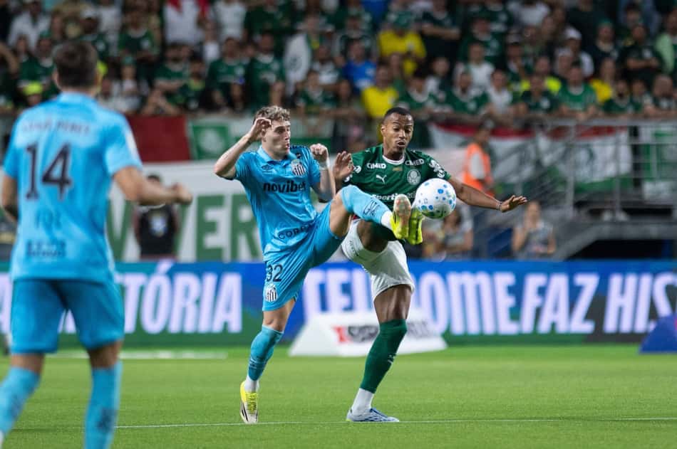 Palmeiras e Santos em duelo válido pelo Brasileirão, no Allianz Parque. (Foto: Ronaldo Barreto/Thenews2/Folhapress)