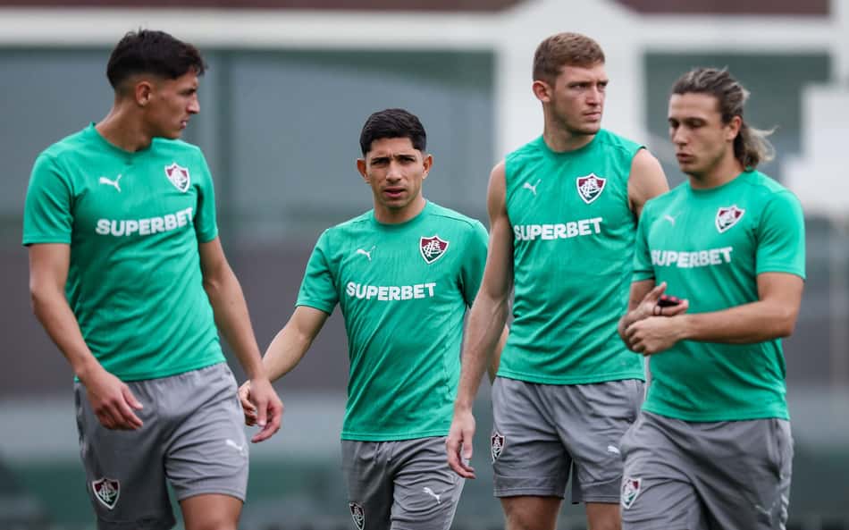 Bernal, Savarino, Castillo e Canobbio no treino do Fluminense (Foto: Marcelo Gonçalves/ Fluminense FC)